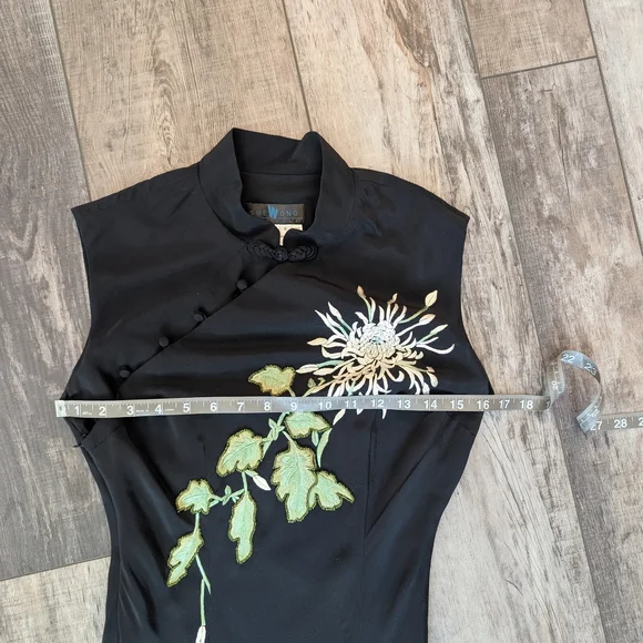 Vintage Sue Wong 100% Silk Black Floral Women's Dress Size 6 - Picture 10 of 12